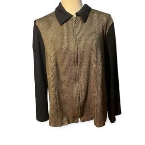 90s Chic Gold and Black Zip-Up Jacket